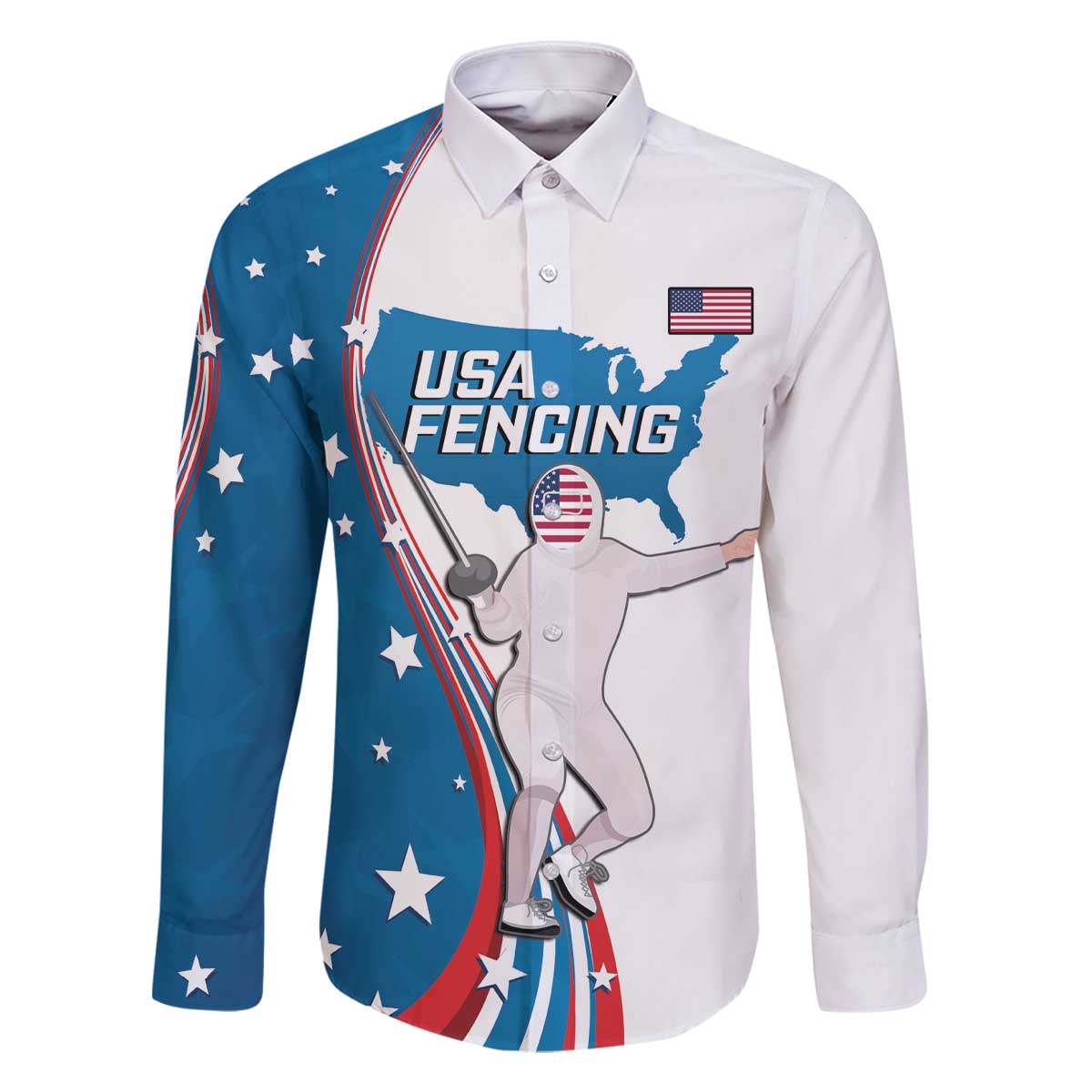 Personalized USA Fencing Family Matching Off Shoulder Short Dress and Hawaiian Shirt 2024 United States Flag Curve Style - Wonder Print Shop