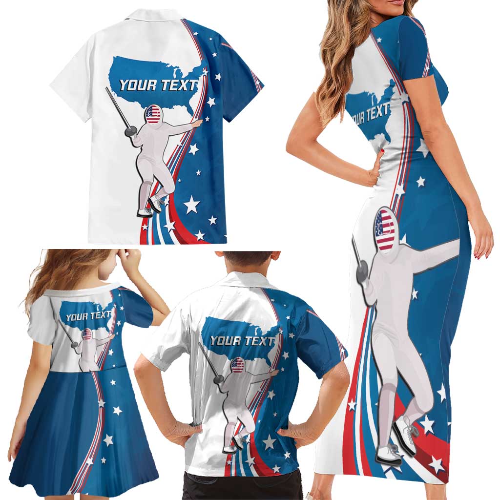 Personalized USA Fencing Family Matching Short Sleeve Bodycon Dress and Hawaiian Shirt 2024 United States Flag Curve Style - Wonder Print Shop