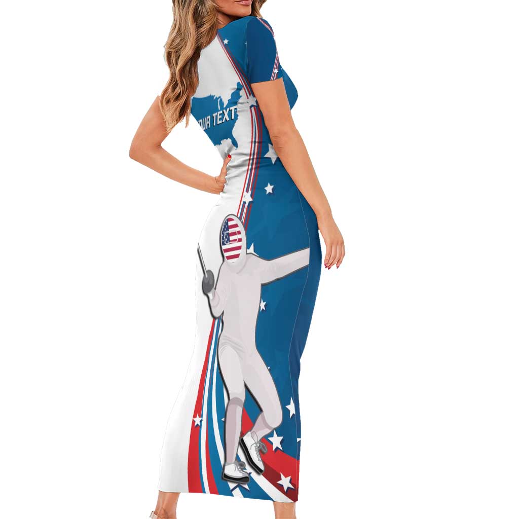 Personalized USA Fencing Family Matching Short Sleeve Bodycon Dress and Hawaiian Shirt 2024 United States Flag Curve Style - Wonder Print Shop