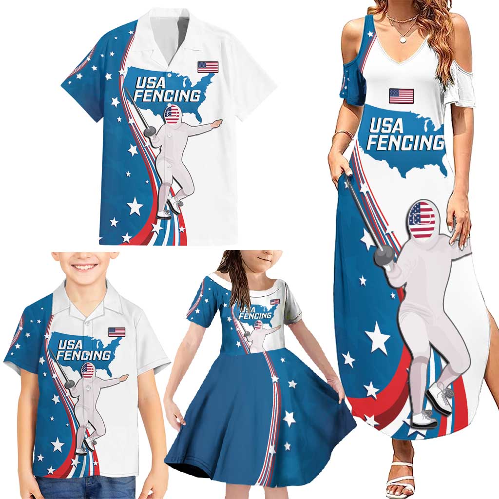 Personalized USA Fencing Family Matching Summer Maxi Dress and Hawaiian Shirt 2024 United States Flag Curve Style - Wonder Print Shop