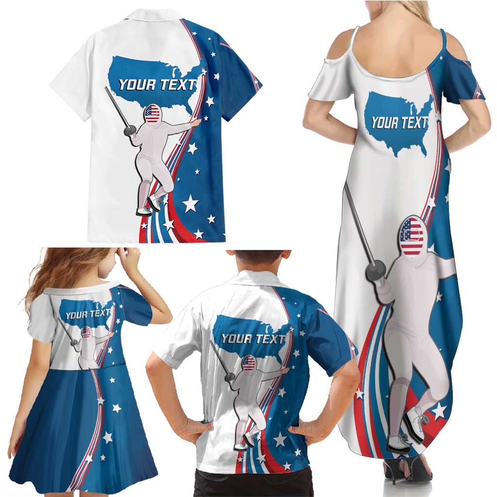 Personalized USA Fencing Family Matching Summer Maxi Dress and Hawaiian Shirt 2024 United States Flag Curve Style - Wonder Print Shop