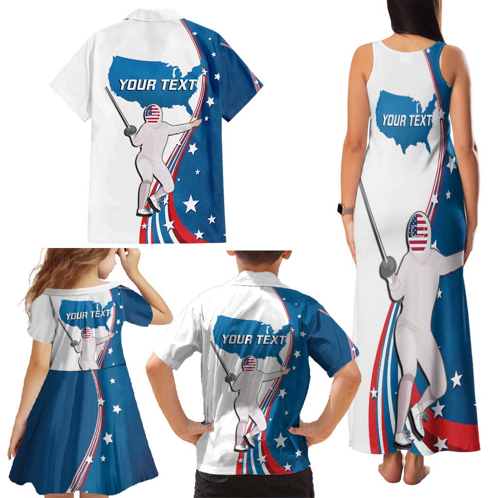 Personalized USA Fencing Family Matching Tank Maxi Dress and Hawaiian Shirt 2024 United States Flag Curve Style - Wonder Print Shop