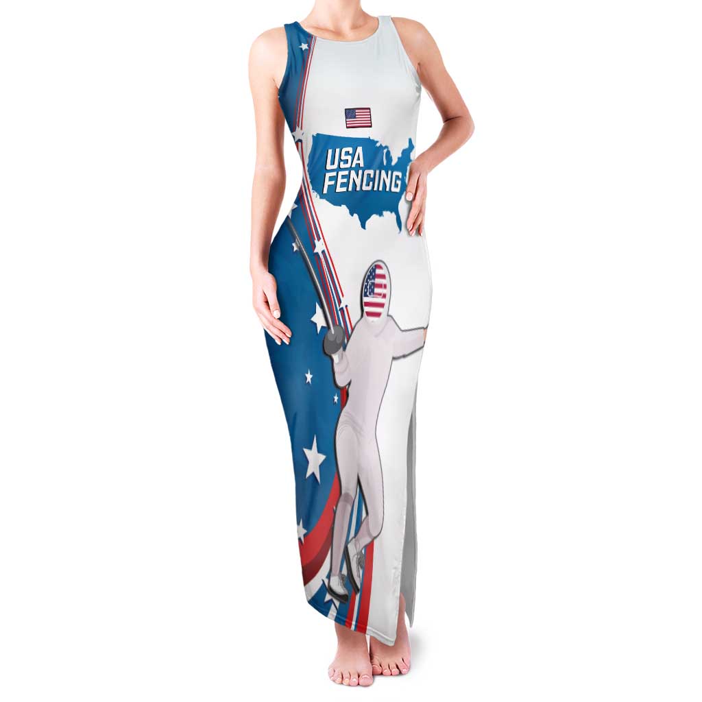 Personalized USA Fencing Family Matching Tank Maxi Dress and Hawaiian Shirt 2024 United States Flag Curve Style - Wonder Print Shop