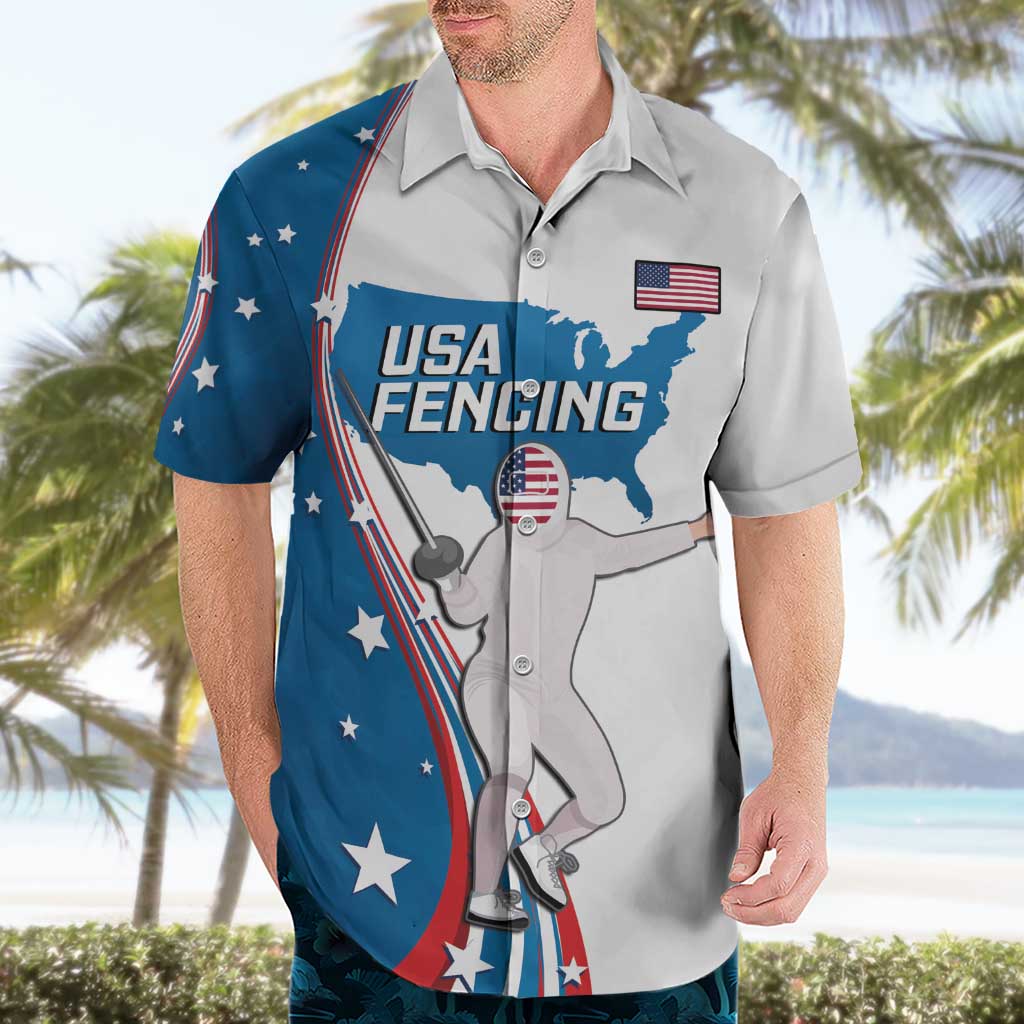 Personalized USA Fencing Hawaiian Shirt 2024 United States Flag Curve Style - Wonder Print Shop