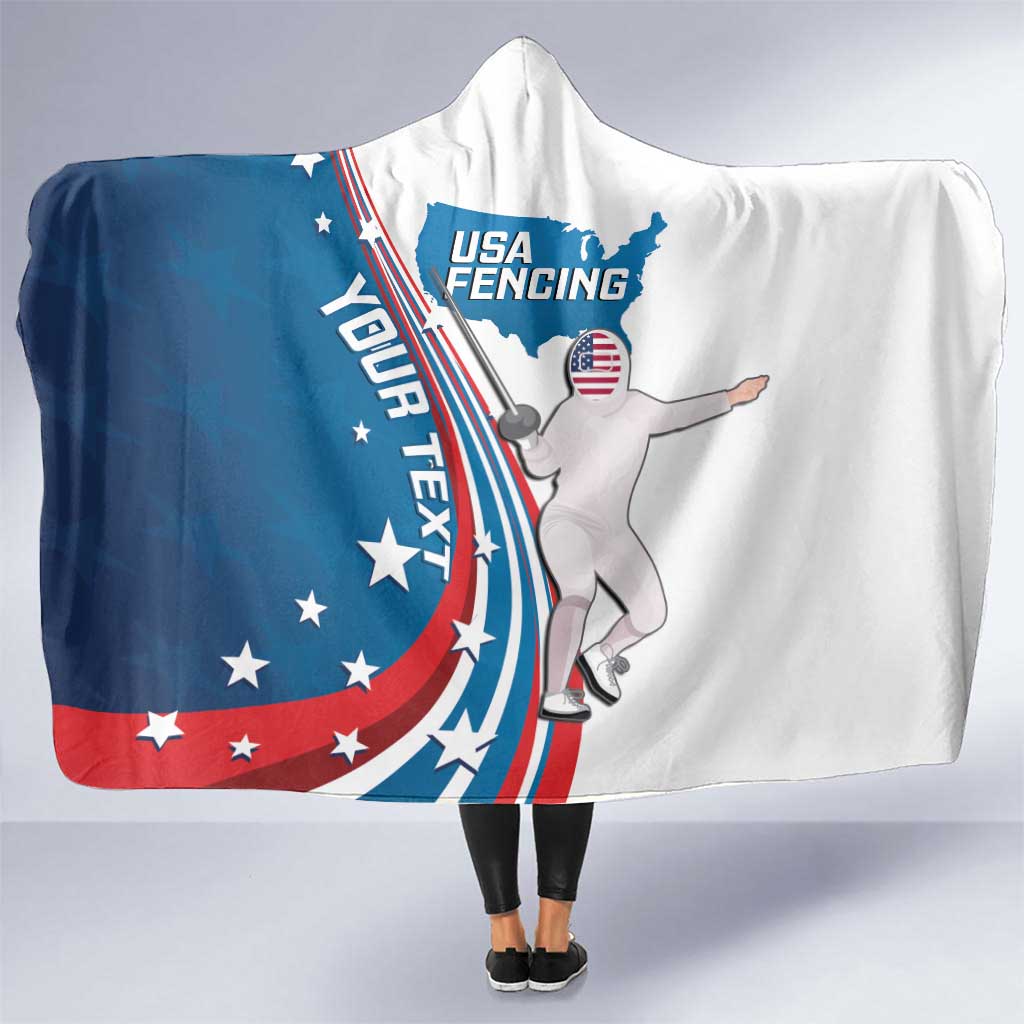 Personalized USA Fencing Hooded Blanket 2024 United States Flag Curve Style