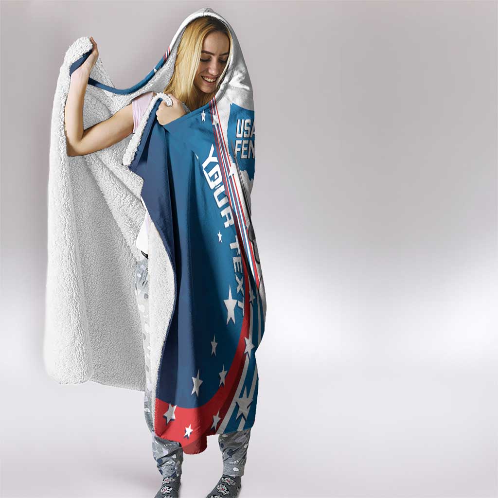 Personalized USA Fencing Hooded Blanket 2024 United States Flag Curve Style