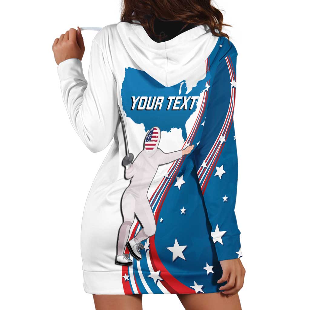 Personalized USA Fencing Hoodie Dress 2024 United States Flag Curve Style - Wonder Print Shop