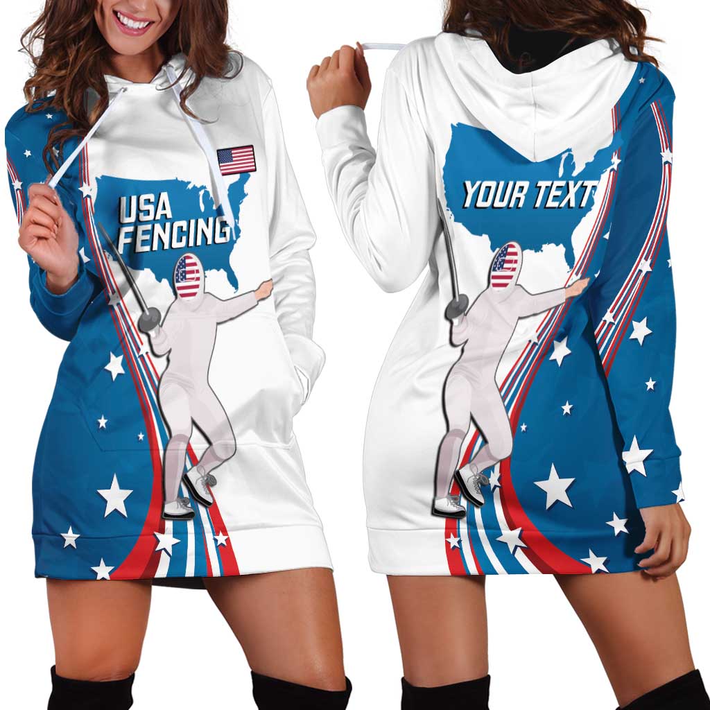 Personalized USA Fencing Hoodie Dress 2024 United States Flag Curve Style - Wonder Print Shop