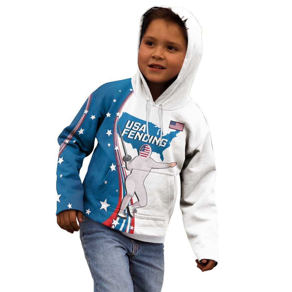 Personalized USA Fencing Kid Hoodie 2024 United States Flag Curve Style - Wonder Print Shop