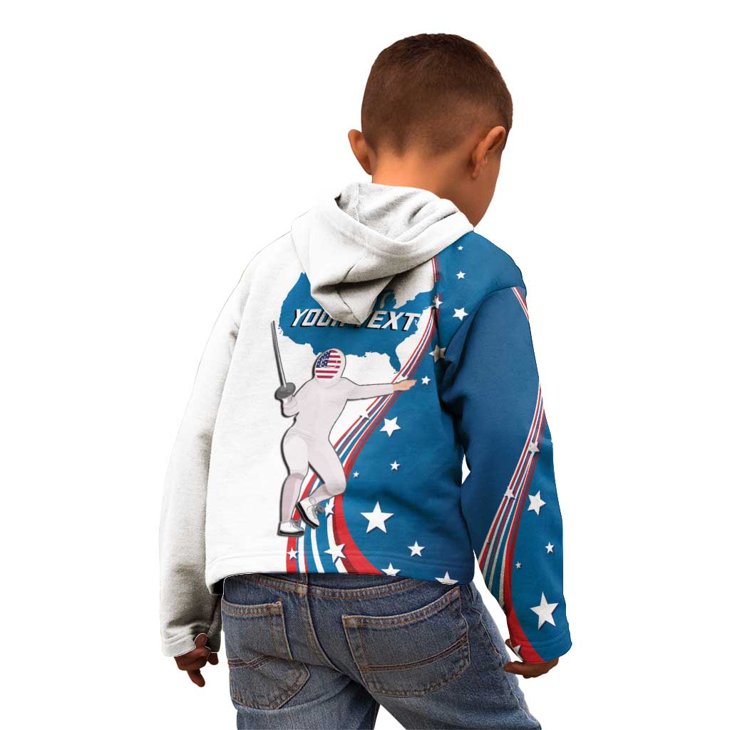 Personalized USA Fencing Kid Hoodie 2024 United States Flag Curve Style - Wonder Print Shop