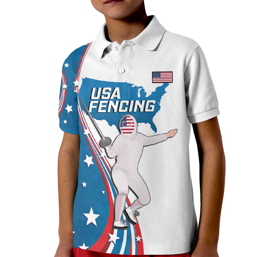 Personalized USA Fencing Kid Polo Shirt 2024 United States Flag Curve Style - Wonder Print Shop