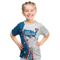 Personalized USA Fencing Kid T Shirt 2024 United States Flag Curve Style - Wonder Print Shop