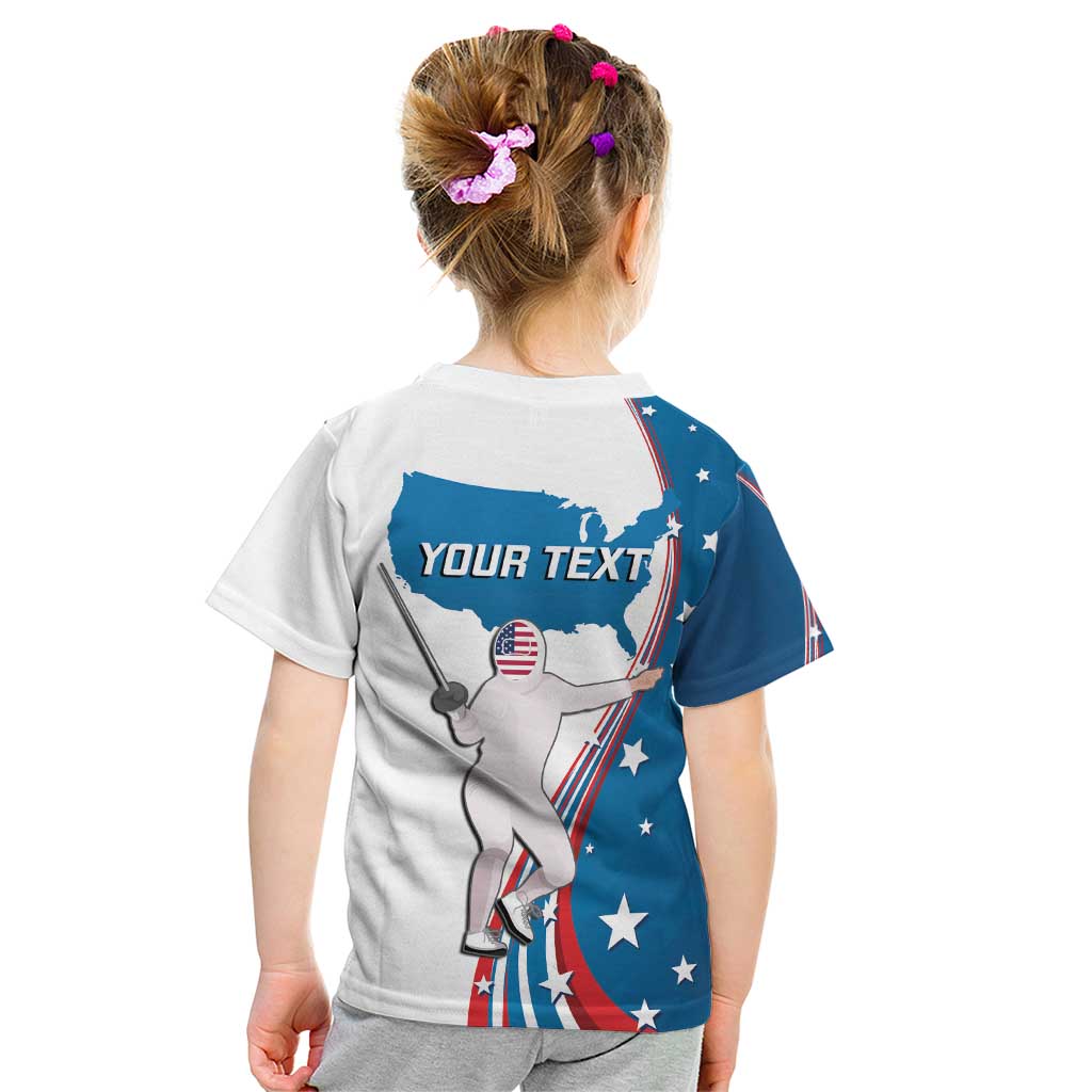 Personalized USA Fencing Kid T Shirt 2024 United States Flag Curve Style - Wonder Print Shop