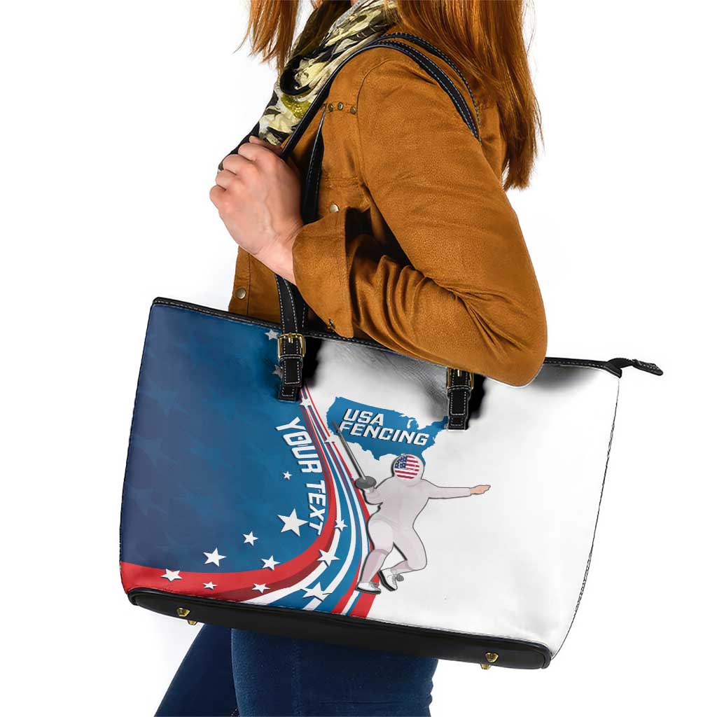 Personalized USA Fencing Leather Tote Bag 2024 United States Flag Curve Style - Wonder Print Shop