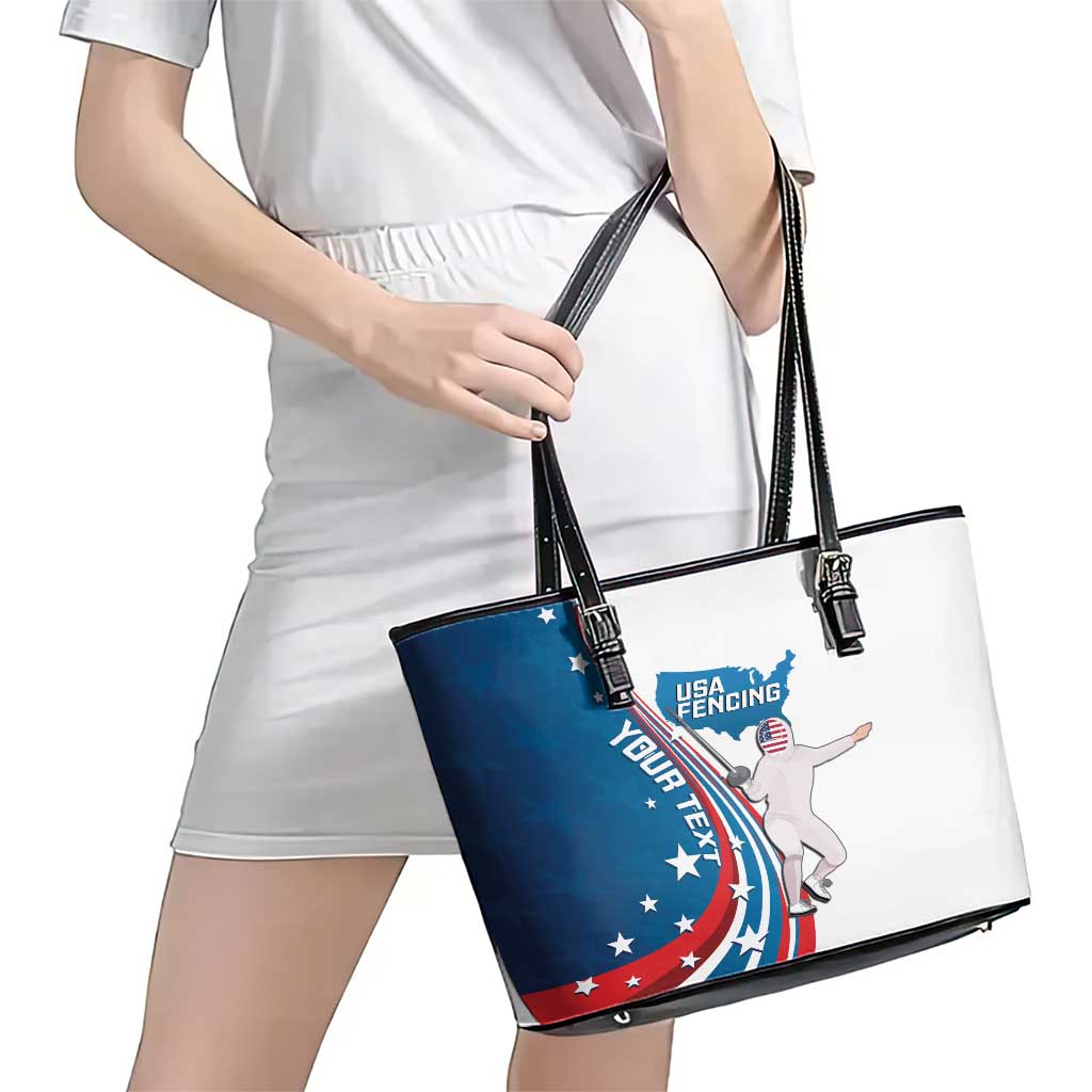 Personalized USA Fencing Leather Tote Bag 2024 United States Flag Curve Style - Wonder Print Shop