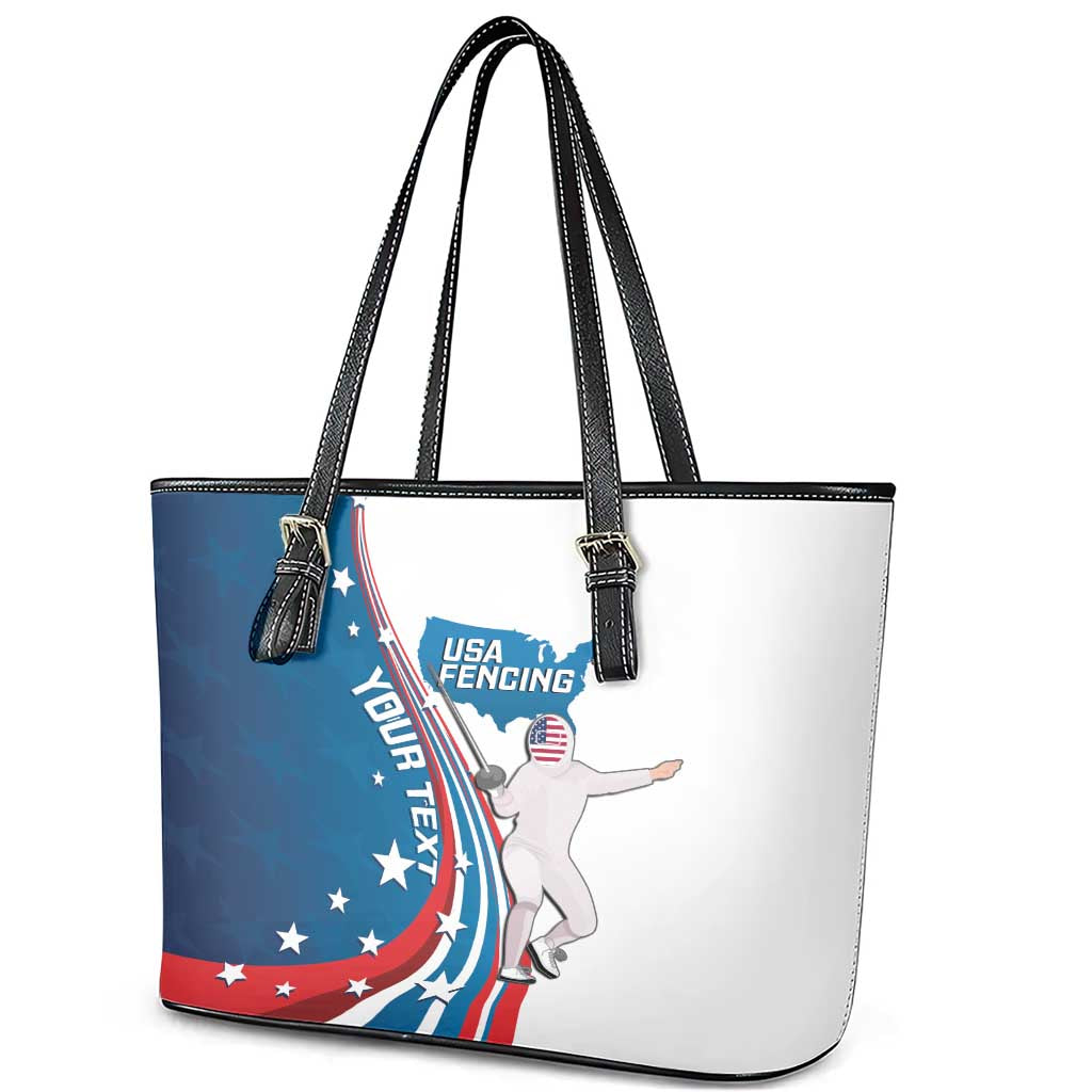 Personalized USA Fencing Leather Tote Bag 2024 United States Flag Curve Style - Wonder Print Shop