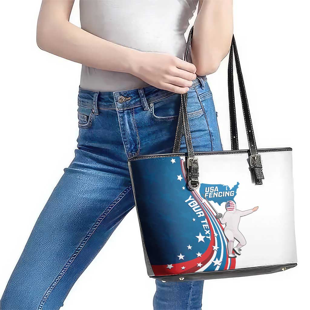 Personalized USA Fencing Leather Tote Bag 2024 United States Flag Curve Style - Wonder Print Shop