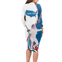 Personalized USA Fencing Long Sleeve Bodycon Dress 2024 United States Flag Curve Style - Wonder Print Shop