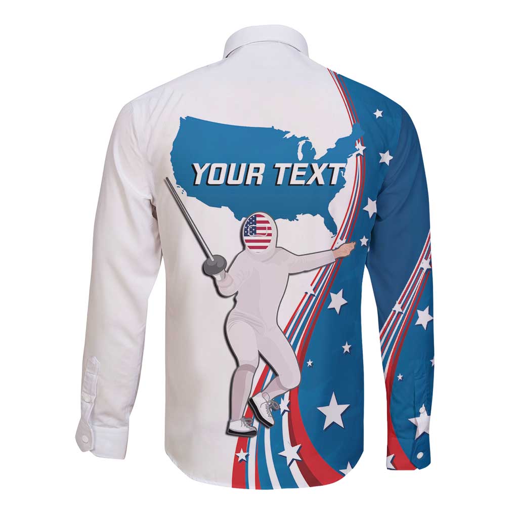Personalized USA Fencing Long Sleeve Button Shirt 2024 United States Flag Curve Style - Wonder Print Shop