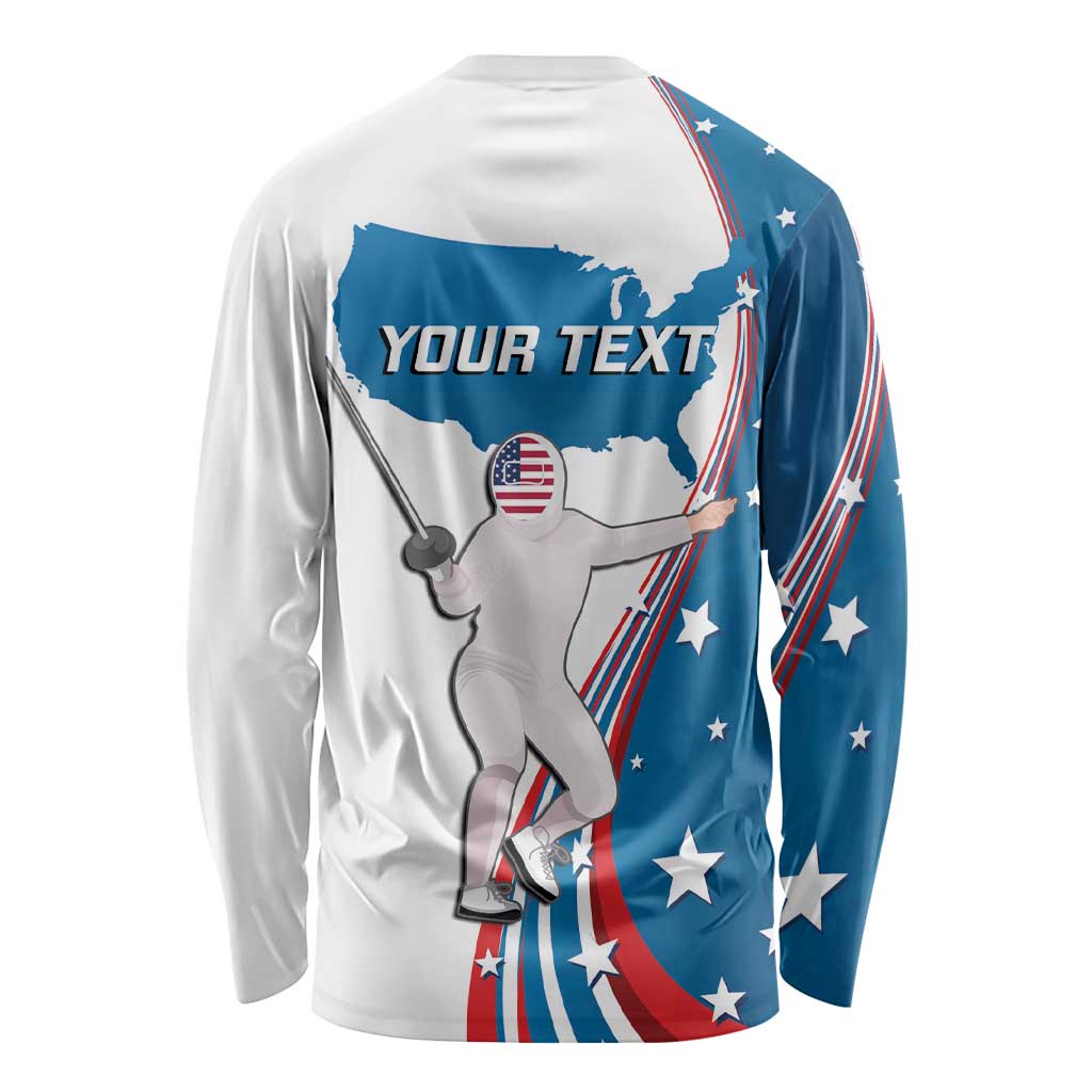 Personalized USA Fencing Long Sleeve Shirt 2024 United States Flag Curve Style - Wonder Print Shop