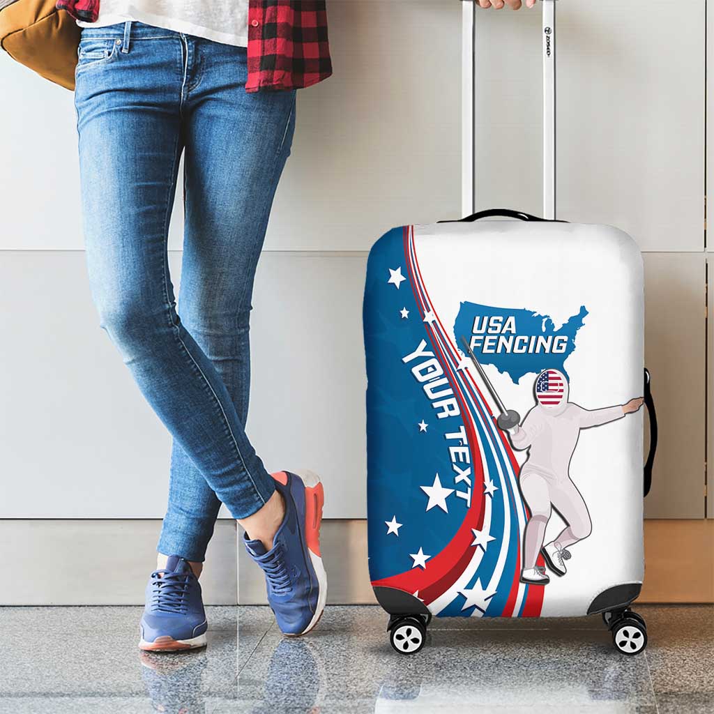 Personalized USA Fencing Luggage Cover 2024 United States Flag Curve Style - Wonder Print Shop