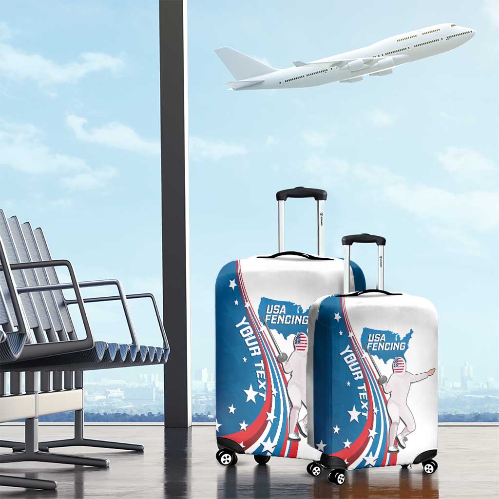 Personalized USA Fencing Luggage Cover 2024 United States Flag Curve Style - Wonder Print Shop