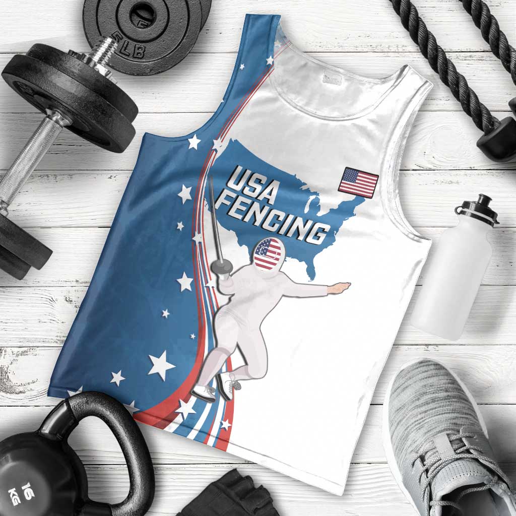 Personalized USA Fencing Men Tank Top 2024 United States Flag Curve Style - Wonder Print Shop