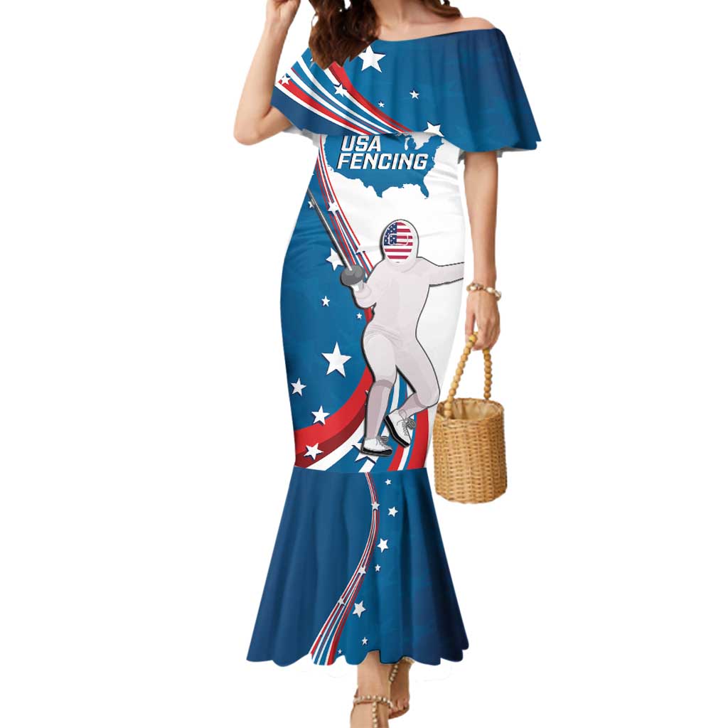 Personalized USA Fencing Mermaid Dress 2024 United States Flag Curve Style - Wonder Print Shop