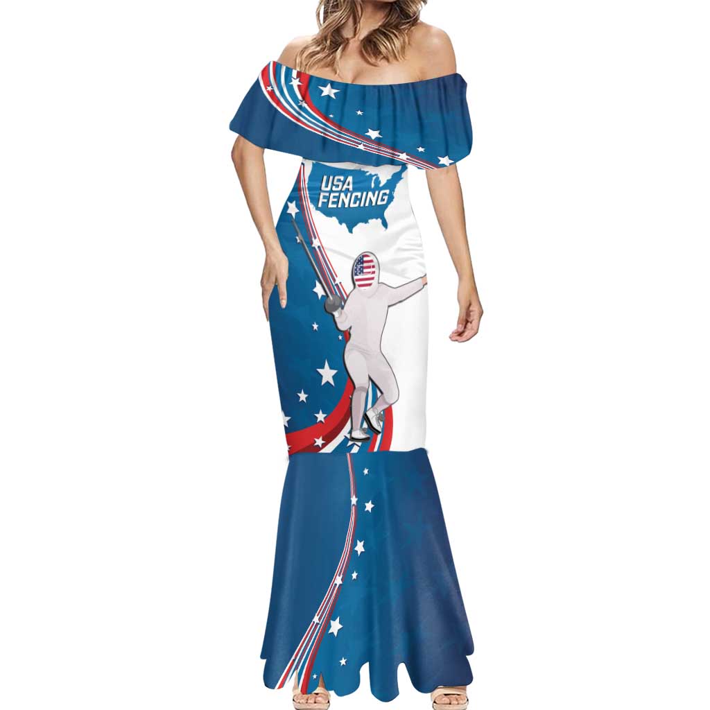 Personalized USA Fencing Mermaid Dress 2024 United States Flag Curve Style - Wonder Print Shop
