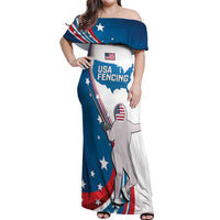 Personalized USA Fencing Off Shoulder Maxi Dress 2024 United States Flag Curve Style - Wonder Print Shop