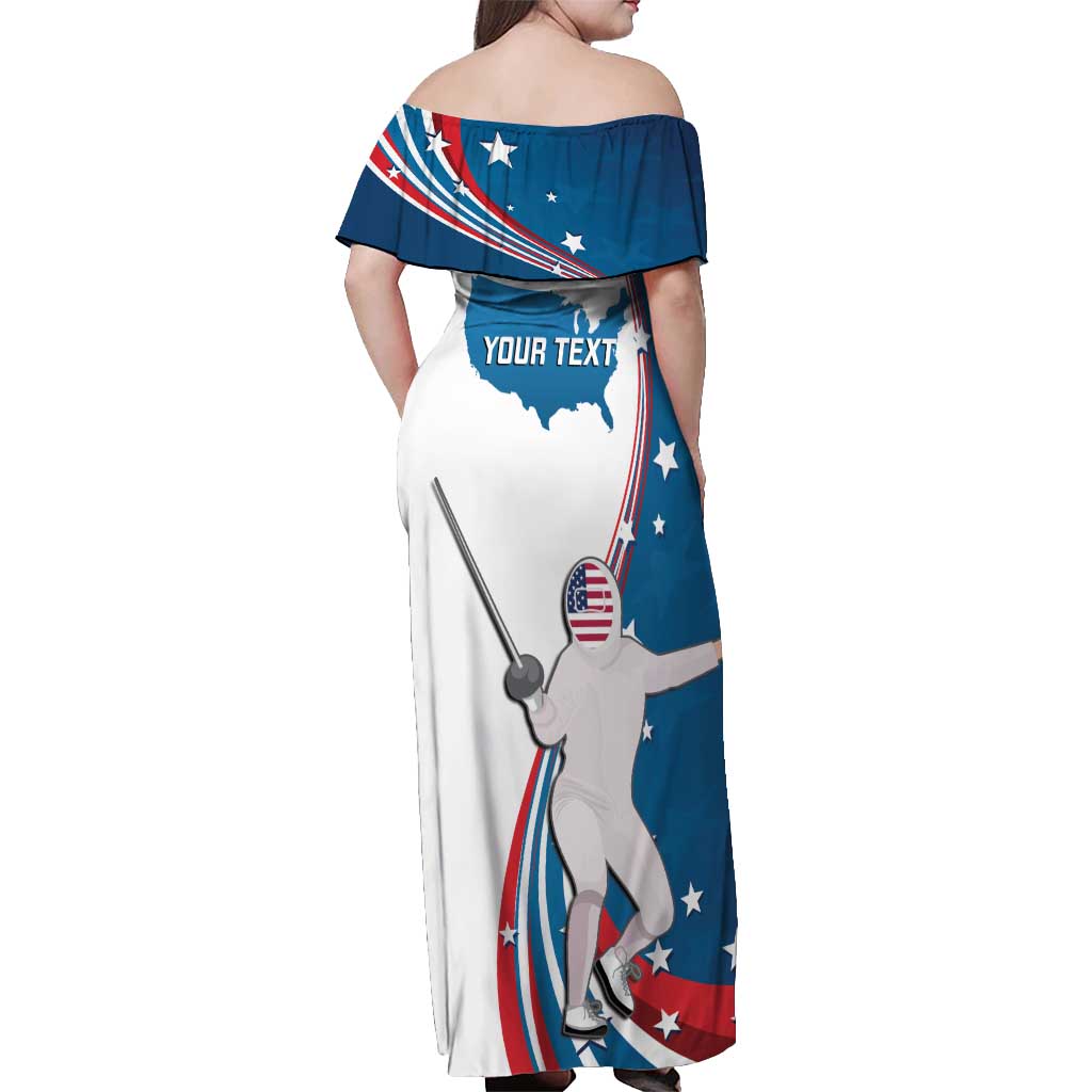 Personalized USA Fencing Off Shoulder Maxi Dress 2024 United States Flag Curve Style - Wonder Print Shop