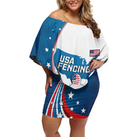Personalized USA Fencing Off Shoulder Short Dress 2024 United States Flag Curve Style - Wonder Print Shop