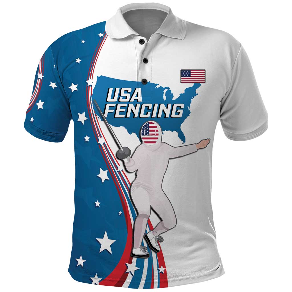 Personalized USA Fencing Polo Shirt 2024 United States Flag Curve Style - Wonder Print Shop