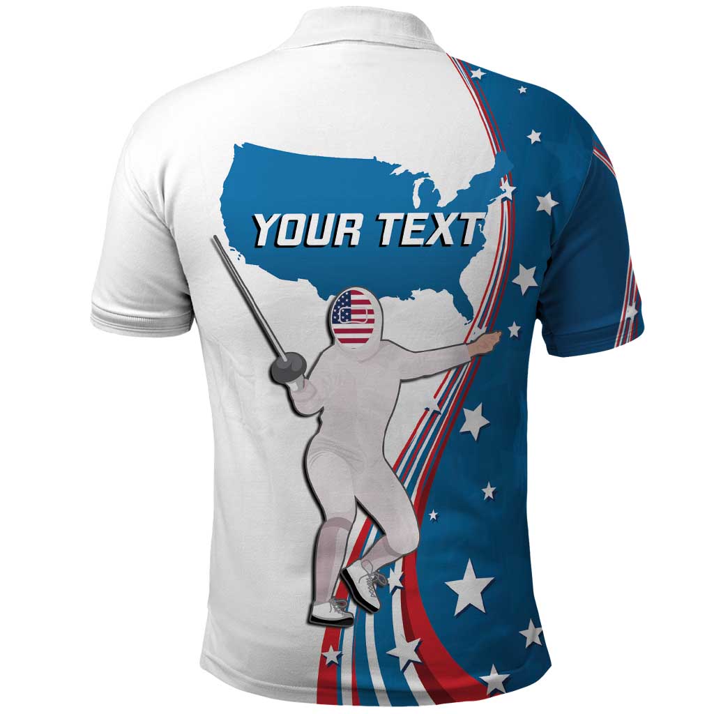 Personalized USA Fencing Polo Shirt 2024 United States Flag Curve Style - Wonder Print Shop