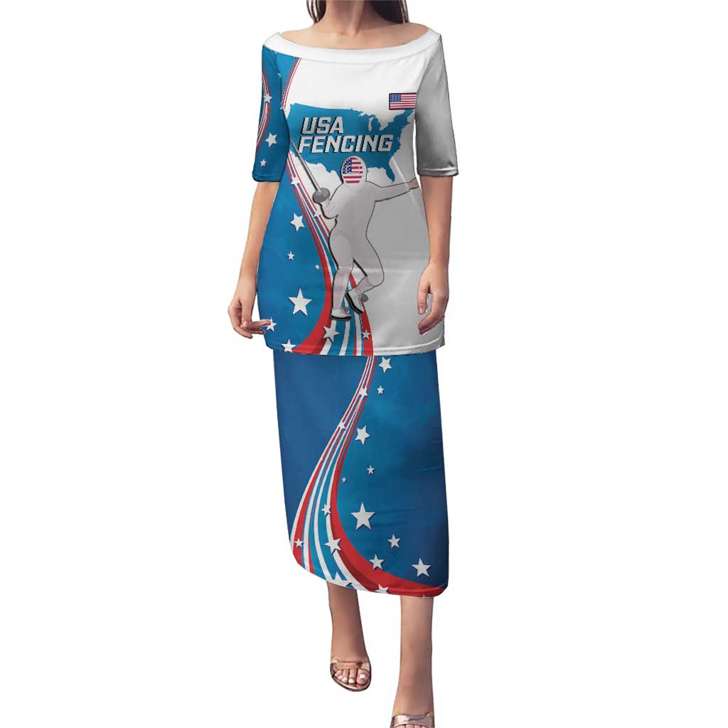 Personalized USA Fencing Puletasi 2024 United States Flag Curve Style - Wonder Print Shop