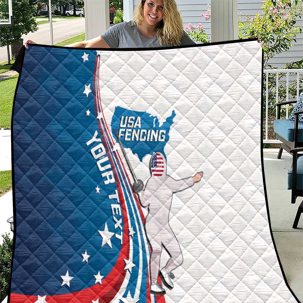 Personalized USA Fencing Quilt 2024 United States Flag Curve Style - Wonder Print Shop