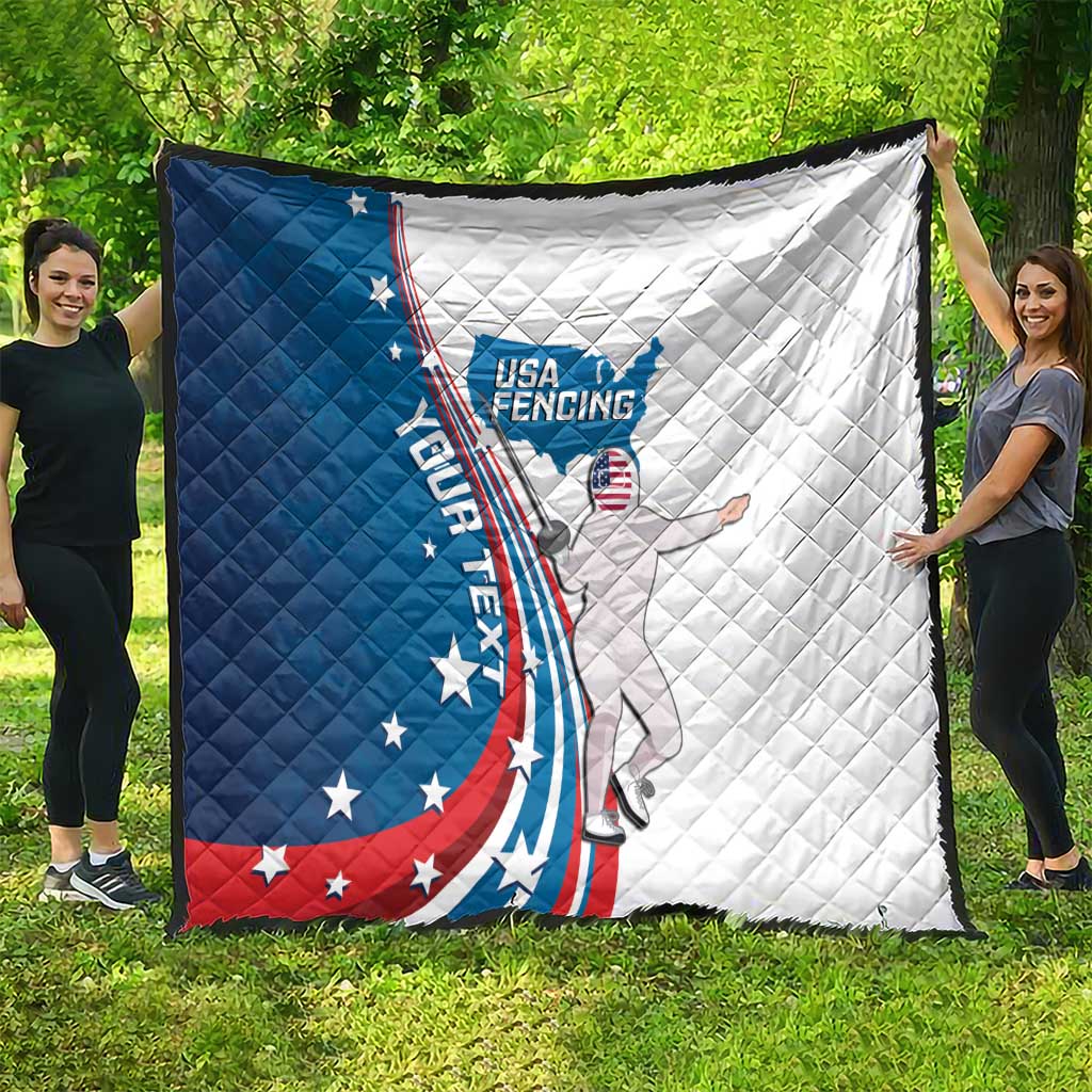 Personalized USA Fencing Quilt 2024 United States Flag Curve Style - Wonder Print Shop