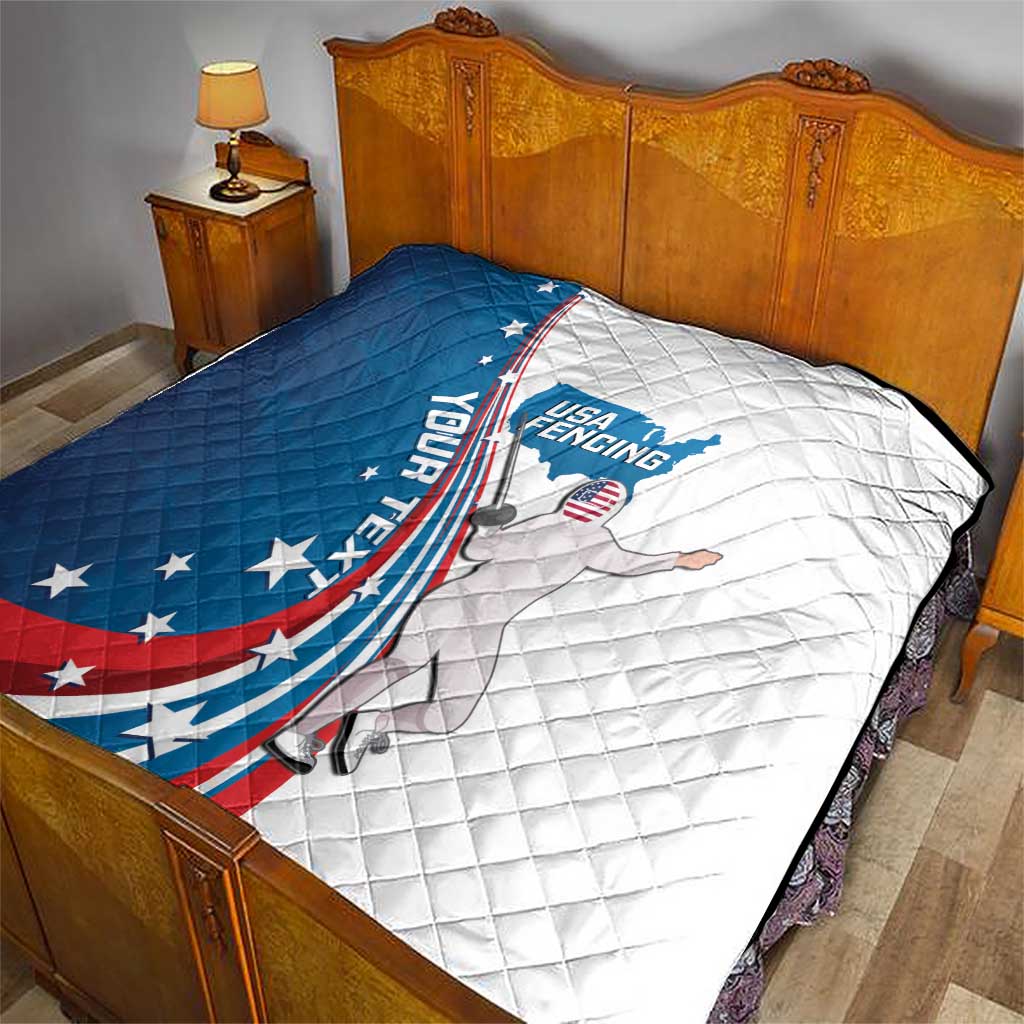 Personalized USA Fencing Quilt 2024 United States Flag Curve Style - Wonder Print Shop