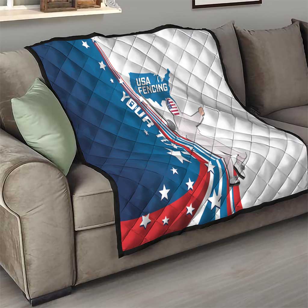 Personalized USA Fencing Quilt 2024 United States Flag Curve Style - Wonder Print Shop