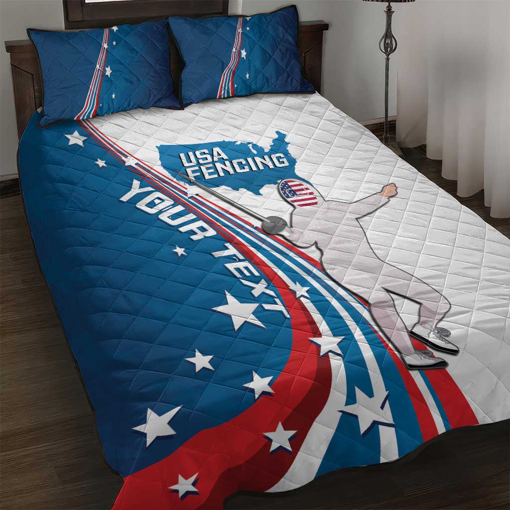 Personalized USA Fencing Quilt Bed Set 2024 United States Flag Curve Style - Wonder Print Shop
