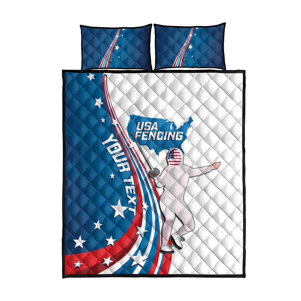 Personalized USA Fencing Quilt Bed Set 2024 United States Flag Curve Style - Wonder Print Shop