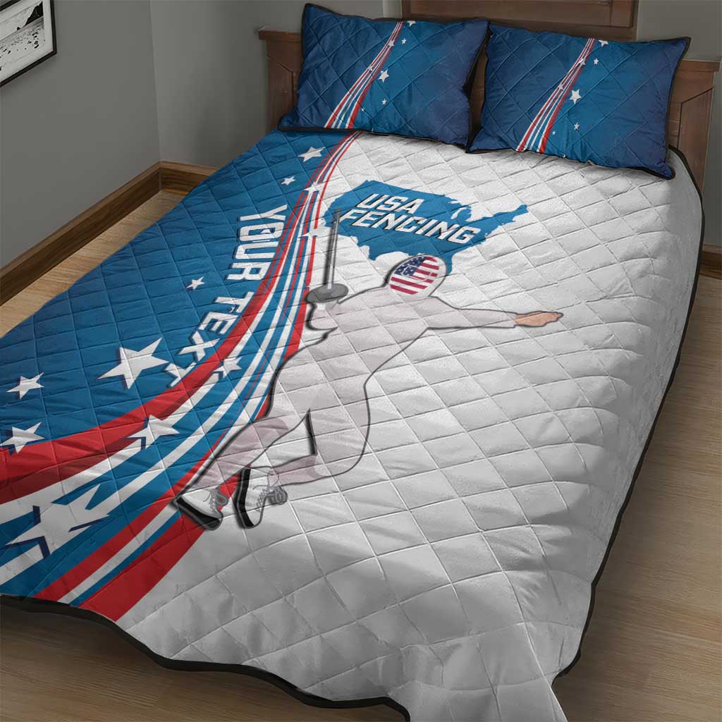 Personalized USA Fencing Quilt Bed Set 2024 United States Flag Curve Style - Wonder Print Shop