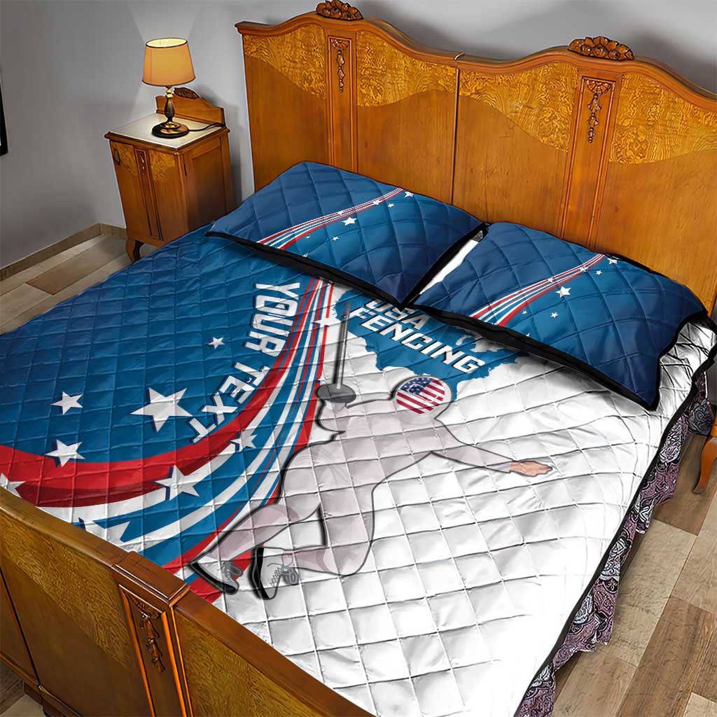 Personalized USA Fencing Quilt Bed Set 2024 United States Flag Curve Style - Wonder Print Shop