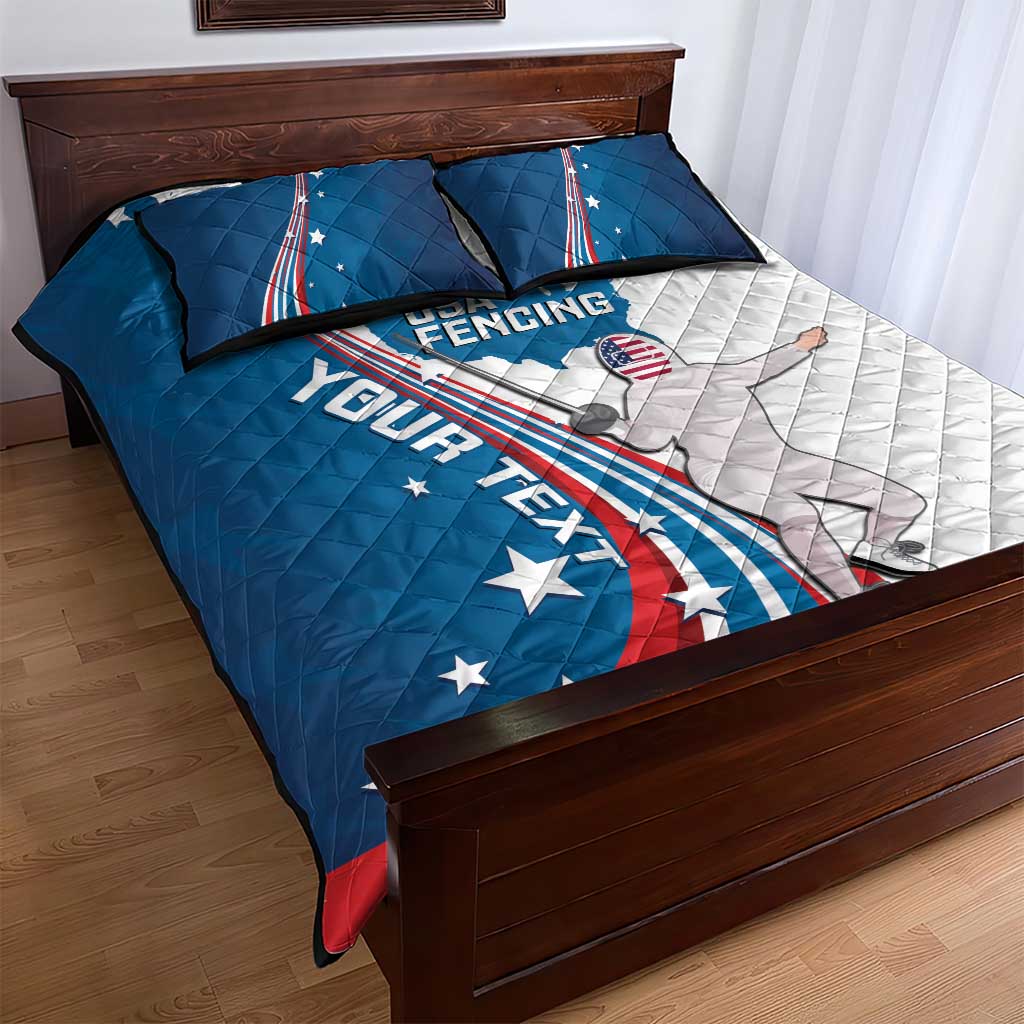 Personalized USA Fencing Quilt Bed Set 2024 United States Flag Curve Style - Wonder Print Shop