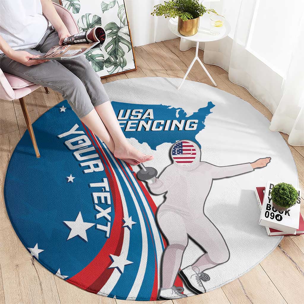 Personalized USA Fencing Round Carpet 2024 United States Flag Curve Style