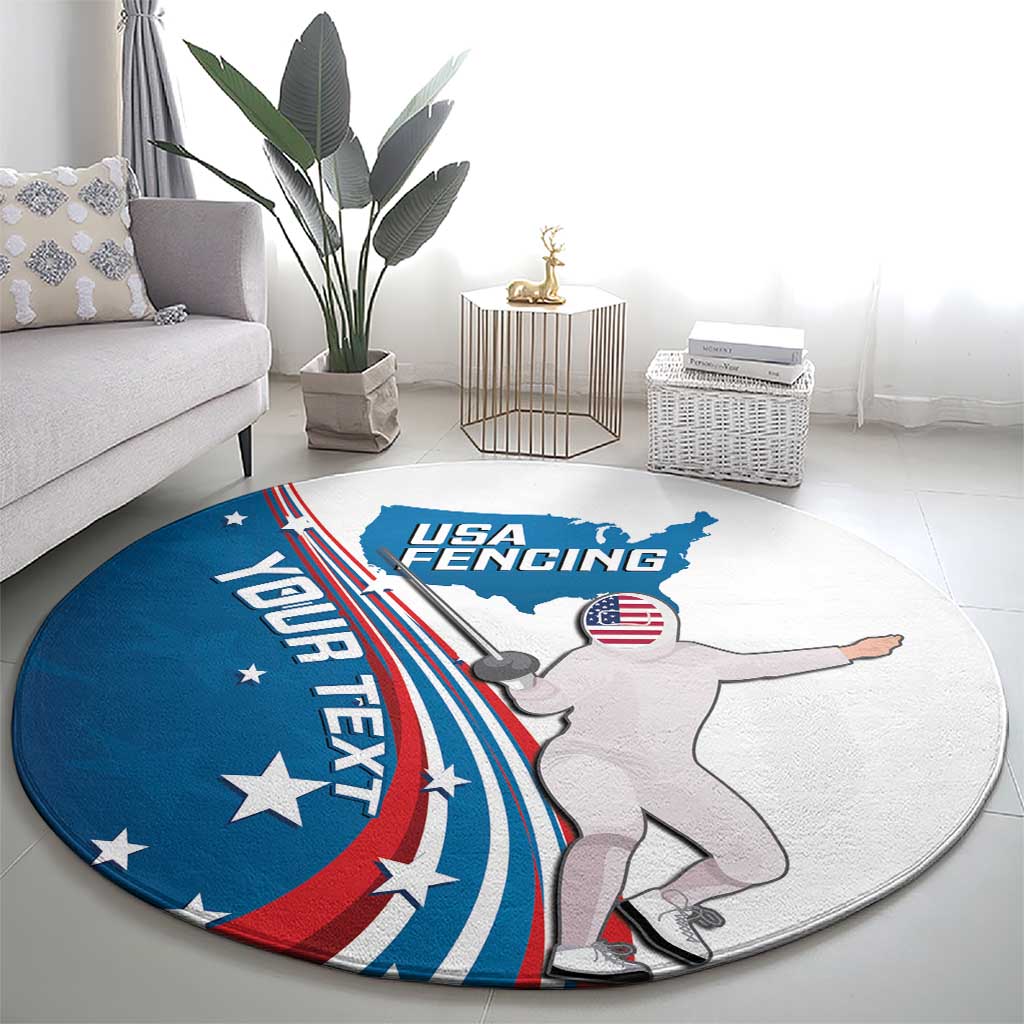 Personalized USA Fencing Round Carpet 2024 United States Flag Curve Style