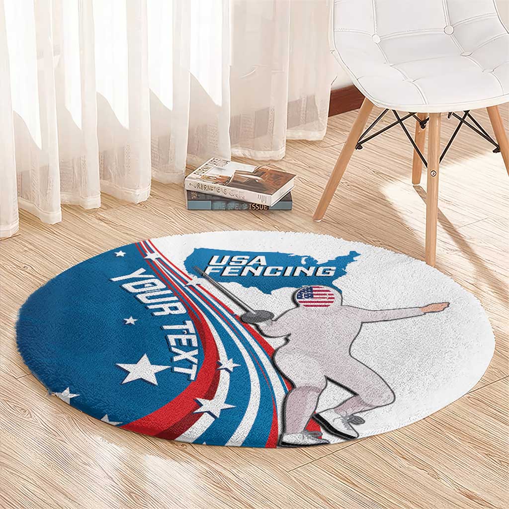 Personalized USA Fencing Round Carpet 2024 United States Flag Curve Style