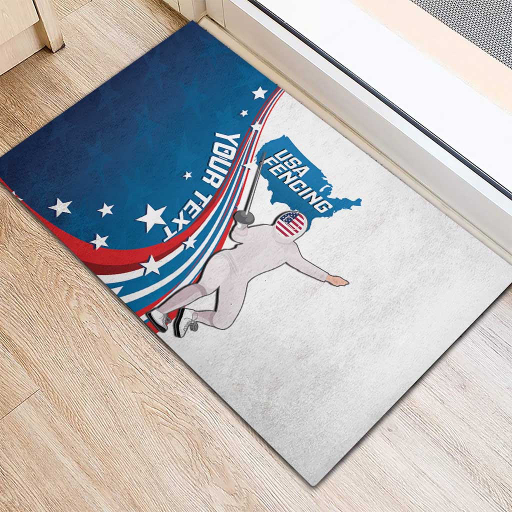 Personalized USA Fencing Rubber Doormat 2024 United States Flag Curve Style - Wonder Print Shop