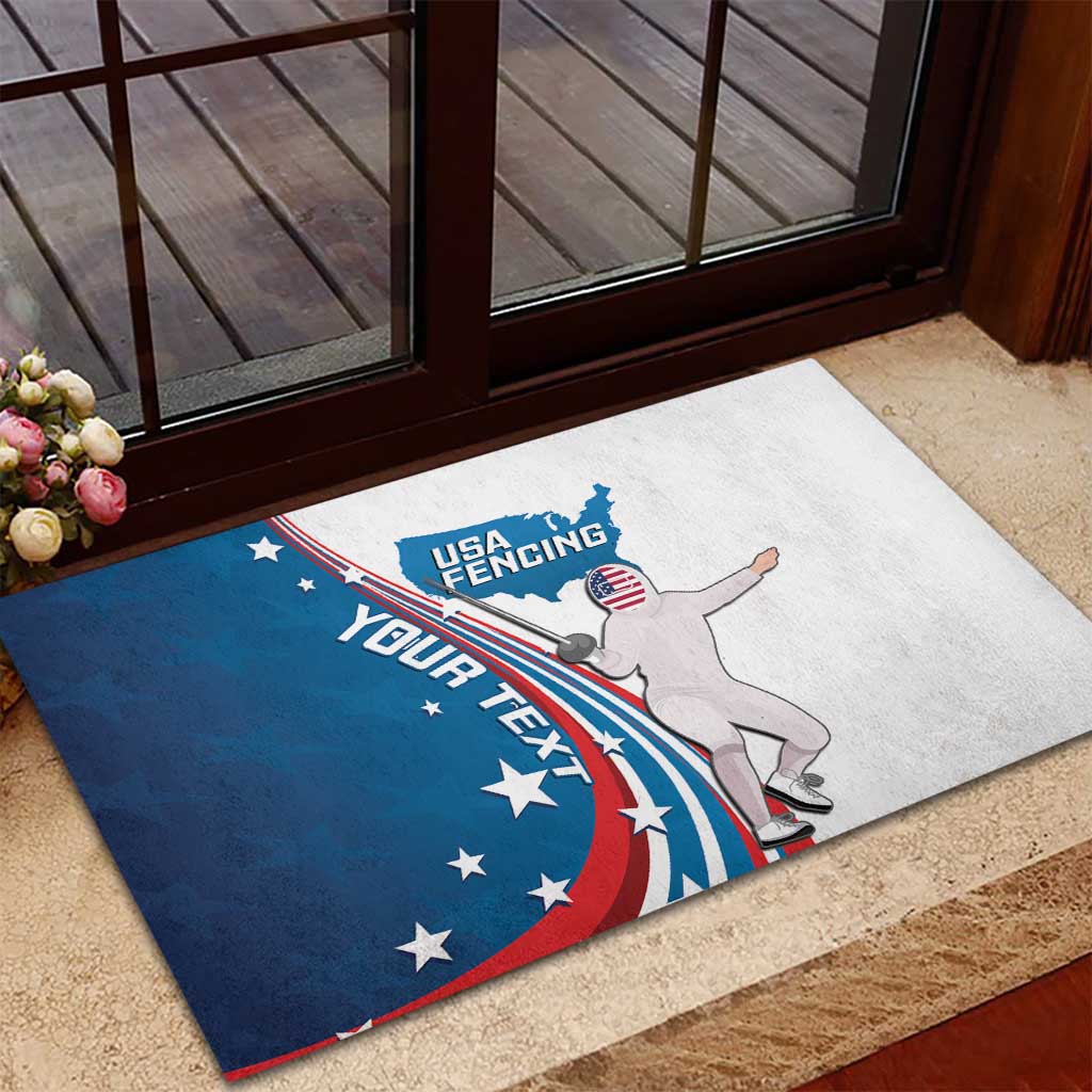 Personalized USA Fencing Rubber Doormat 2024 United States Flag Curve Style - Wonder Print Shop