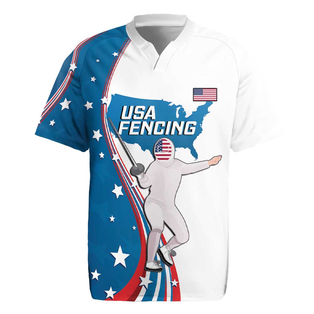 Personalized USA Fencing Rugby Jersey 2024 United States Flag Curve Style - Wonder Print Shop